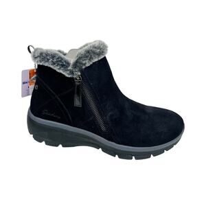 SKECHERS Easy Going High Zip Black Boots Roomy Fit Scotchguard Memory Foam SZ 10